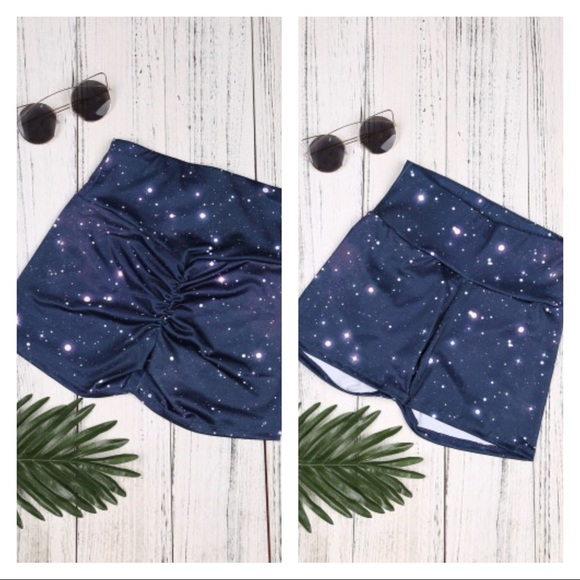 Gray Galaxy Print High Waist Yoga Booty Shorts - Picture 6 of 10